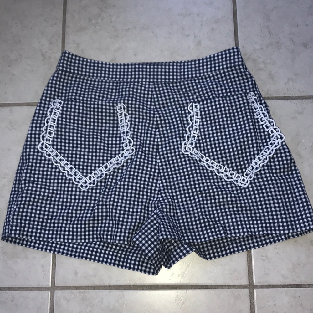 Checkereddark navy blue short